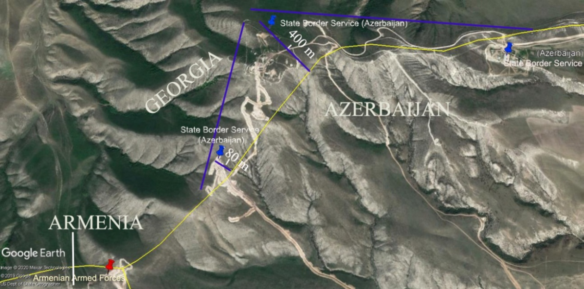 На карте видно, насколько азербайджанские пограничники углубились на территорию Грузии